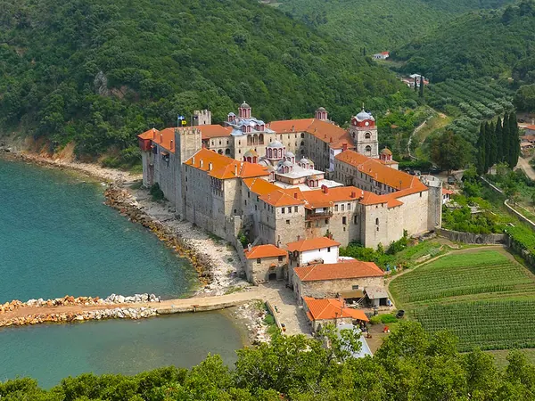 A monastery on the slopes of Mount Athos