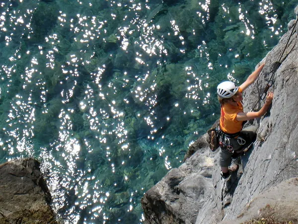 Climber on the sea cliffs at Loutra